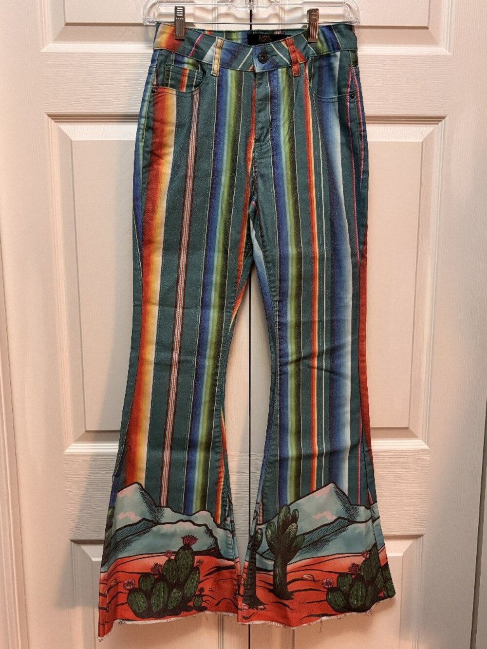 L&B Lucky & Blessed Serape Cactus Desert Flare Jeans Size 4 x 32 Western Boho